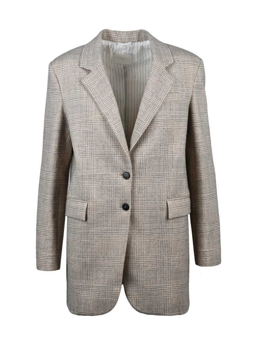 Circolo 1901 Rounded Beige Jacket With Checkered Pattern And Button Closure