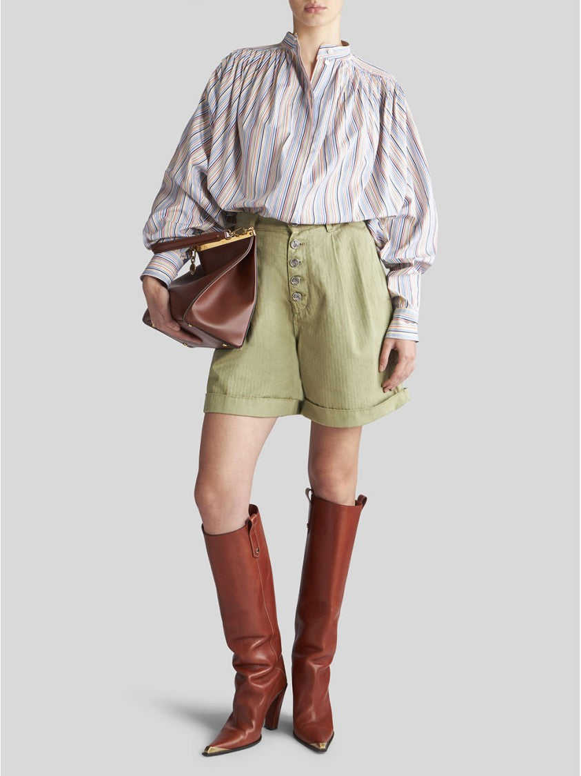 Etro High-Waisted Cotton Herringbone Texture Shorts