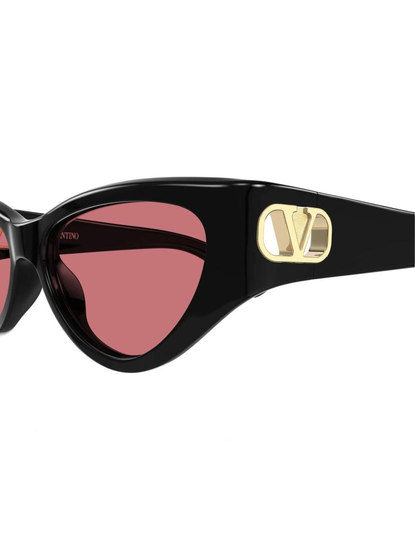 Valentino Black Cat-Eye Gold Emblem Acetate Sunglasses