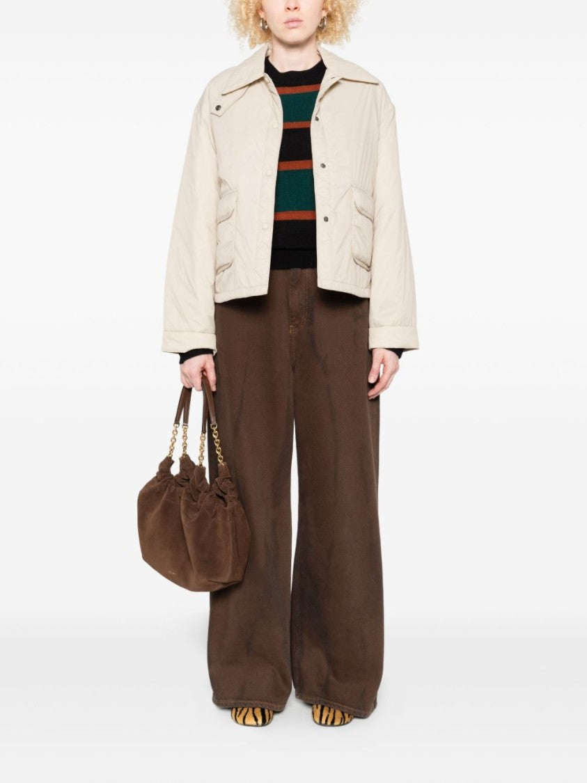 Yerse Cropped Boxy Beige Jacket With Pointed Collar