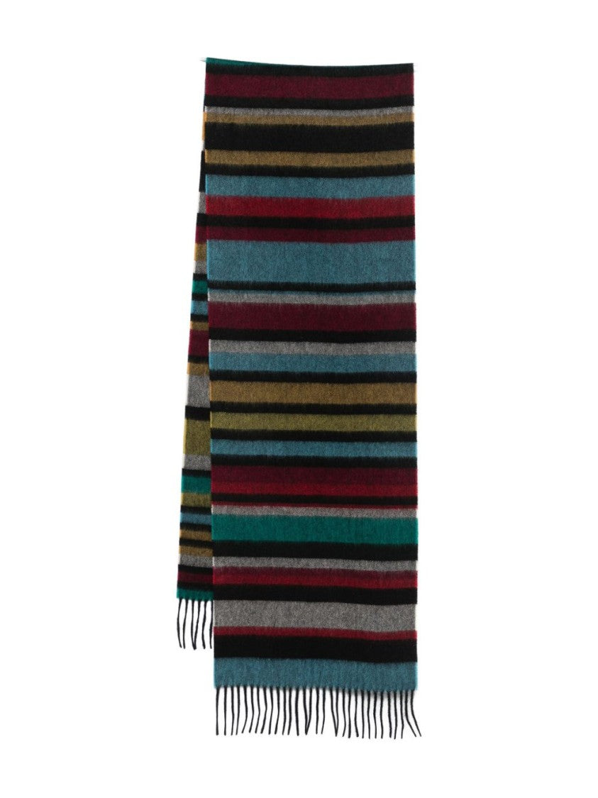 Paul Smith Multicolour Stripe Cashmere Scarf With Fringed Edges