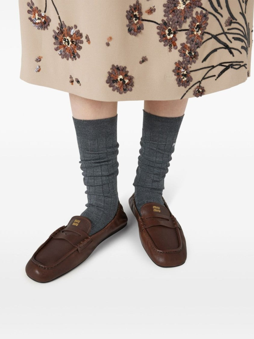 Miu Miu Brown Leather Penny Strap Loafers