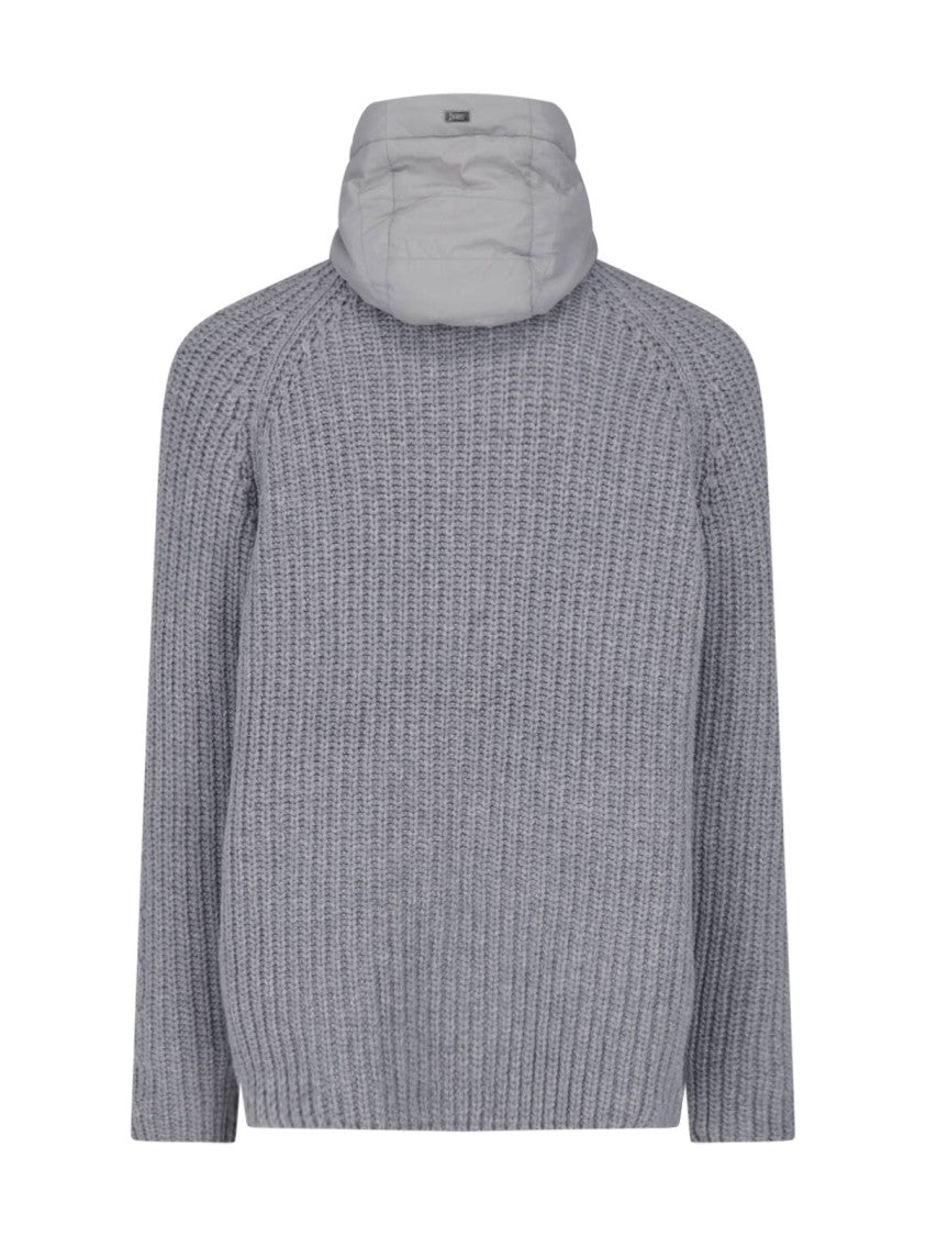 Herno Grey Hooded Waterproof Knit Wool Jacket