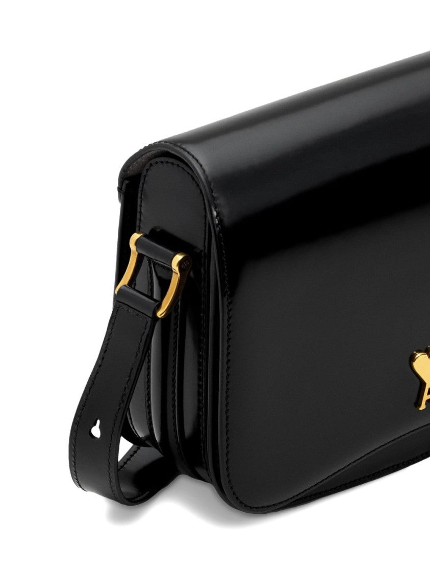 Ami Paris Black Structured Logo Plaque Handbag
