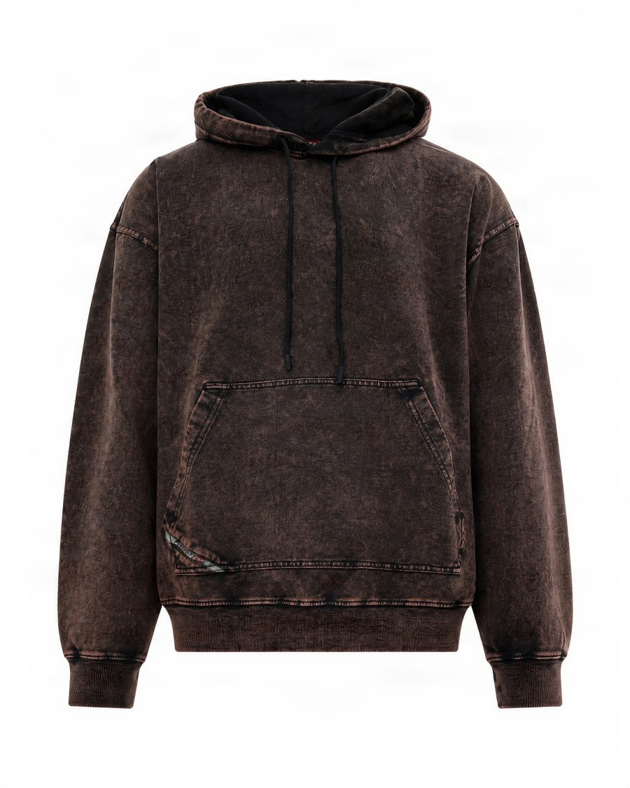 Diesel Dark Brown Stone-Washed Oversized Cotton Hoodie