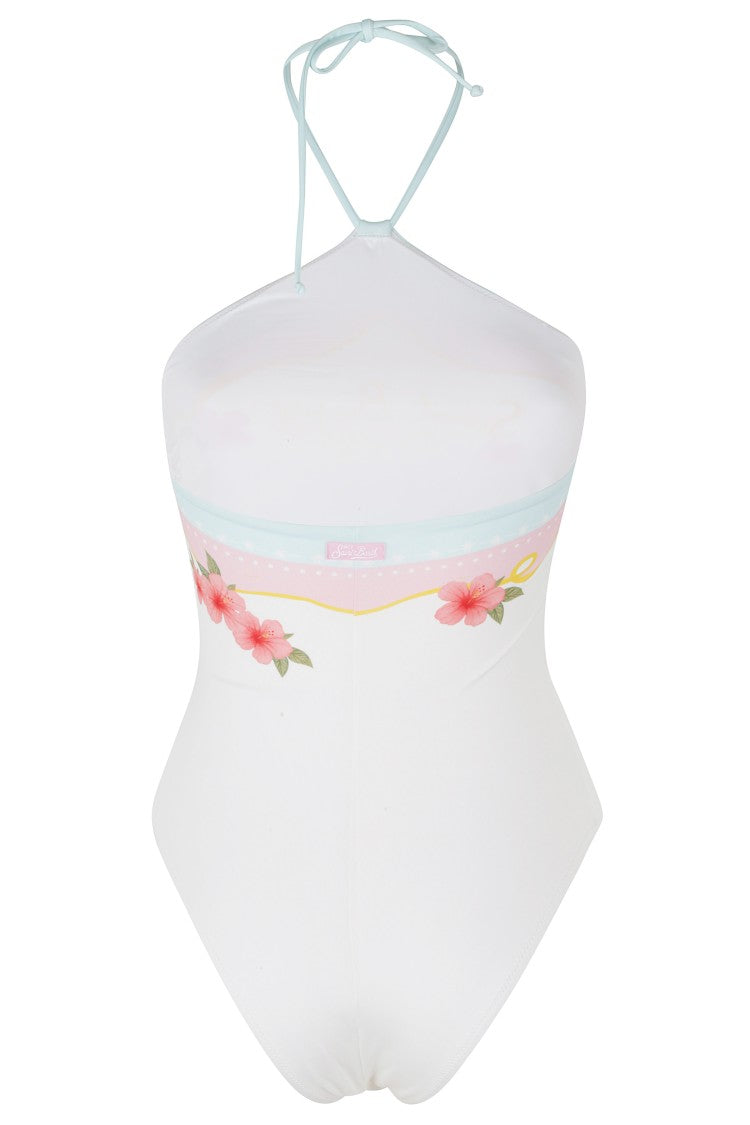 Mc2 Saint Barth White Meryem Deep Back Neckline Polyamide Swimsuit