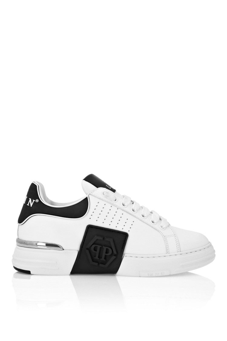 Philipp Plein White Hexagon Patch Chunky Sole Leather Low-Top Sneakers