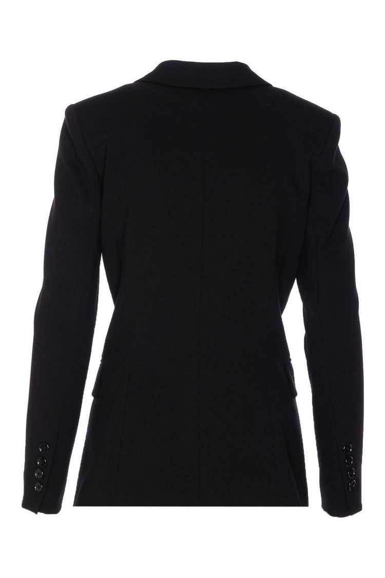 Pinko Black Single-Button Flap Pocket Viscose-Blend Blazer