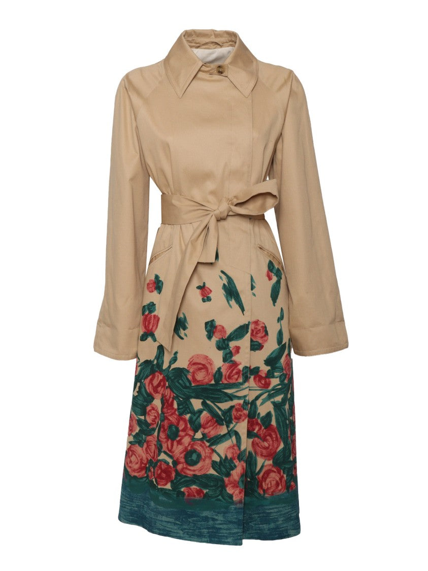 Max Mara Classic Floral Print Raincoat With Belted Waist