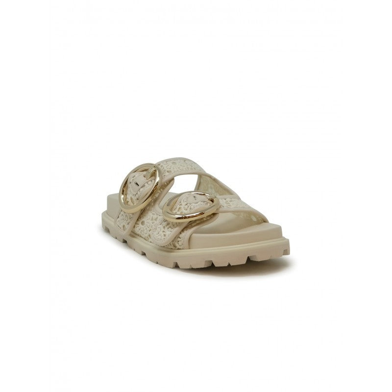 Stuart Weitzman Ivory Lace Benni Sport Slide Sandals