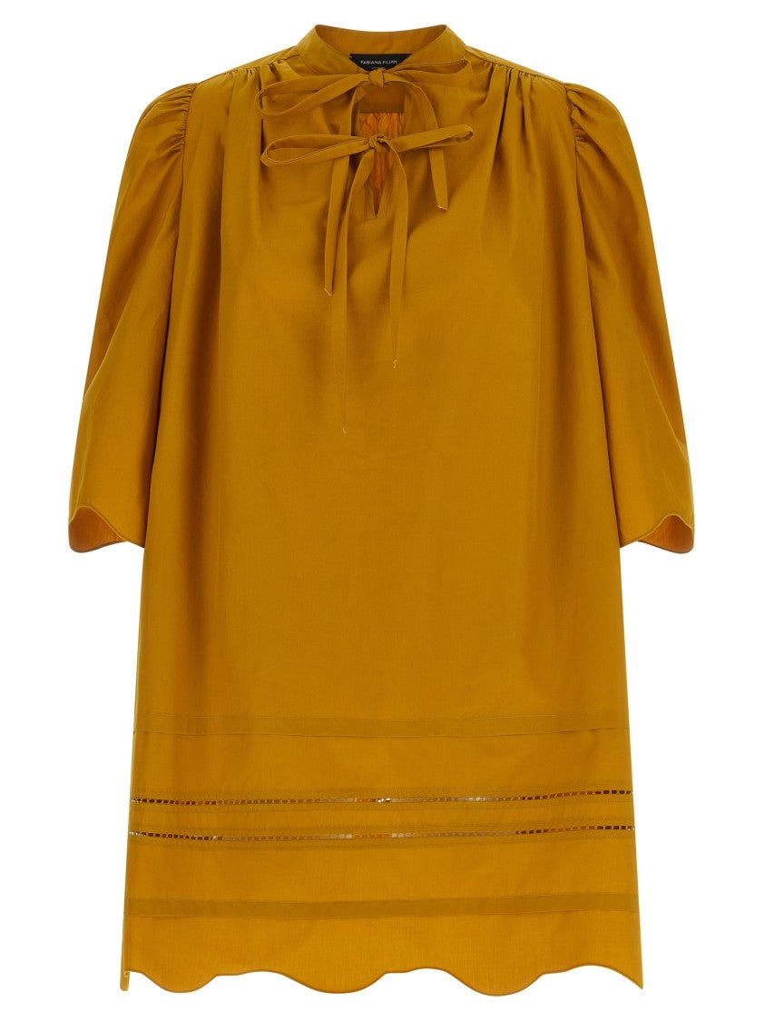 Fabiana Filippi Loose-Fit Cotton Dress With Korean Collar And Puff Sleeves