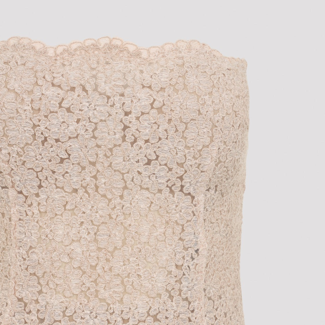 Ermanno Scervino Strapless Floral Lace Midi Dress With Scalloped Edges
