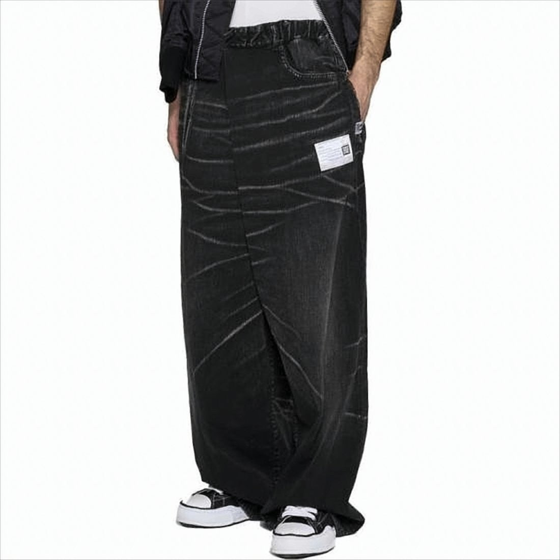 Maison Mihara Yasuhiro Wide-Leg Denim Pants With Elastic Waistband And Faded Finish