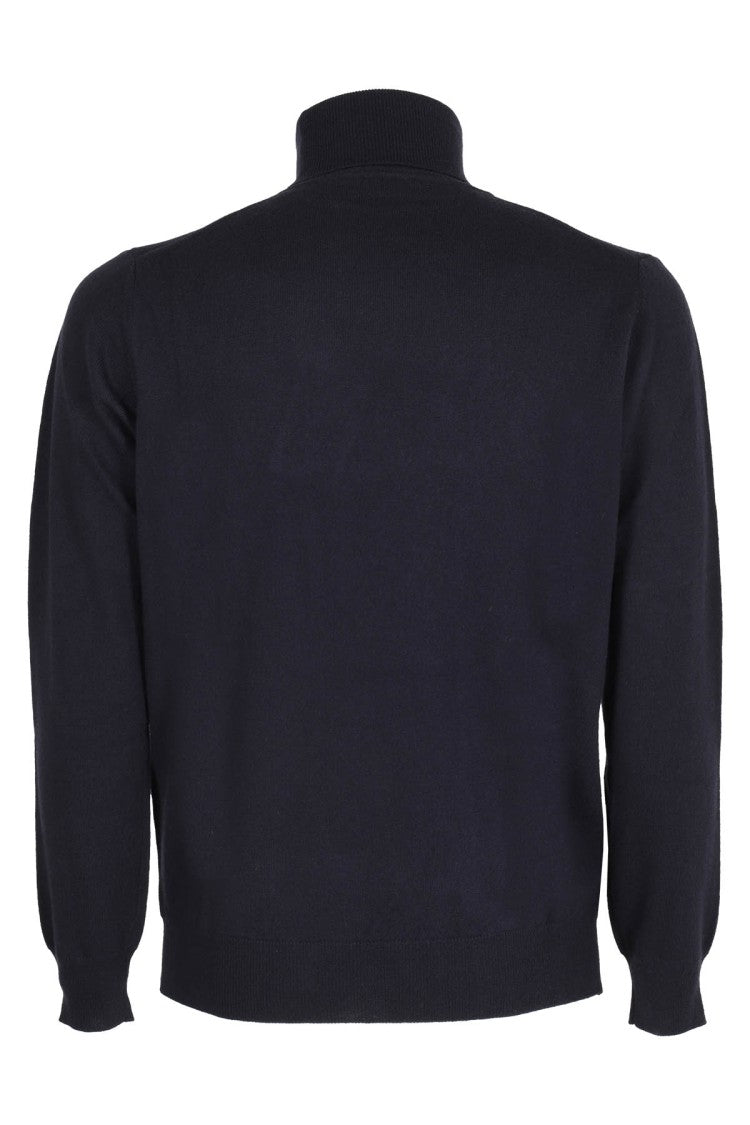 Kangra Blue Single-Thread High-Neck Wool Sweater