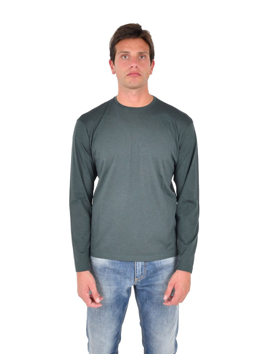 Low Brand Regular-Fit Long-Sleeved Crewneck T-Shirt In Green Wool