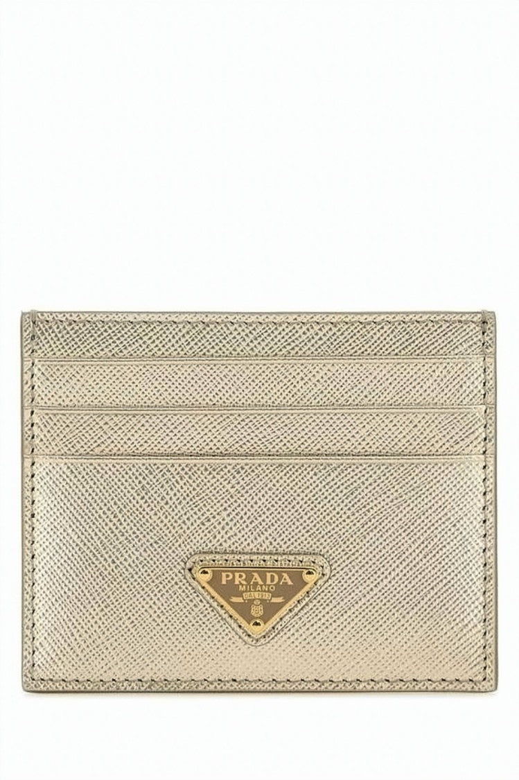 Prada Textured Calf Leather Cardholder With Gold-Tone Logo Plaque
