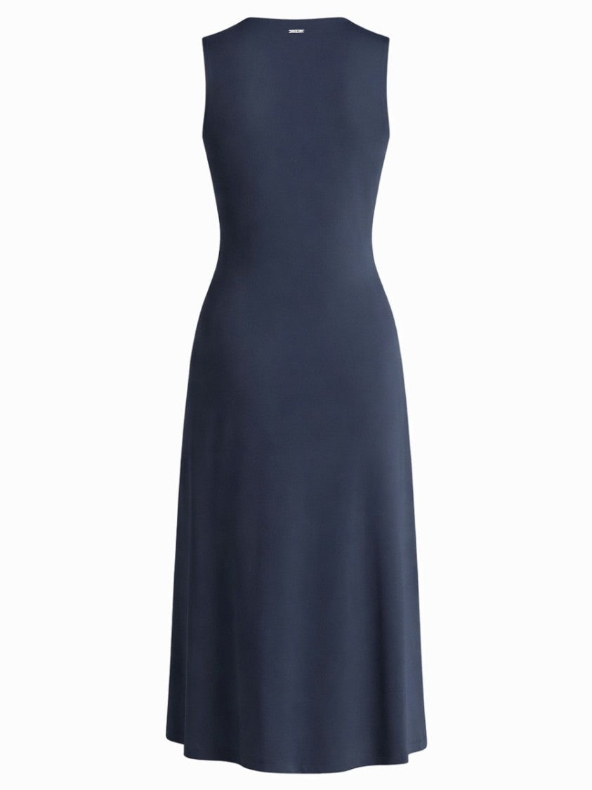 Michael Michael Kors Ruched Recycled Polyester V-Neck Midi Dress