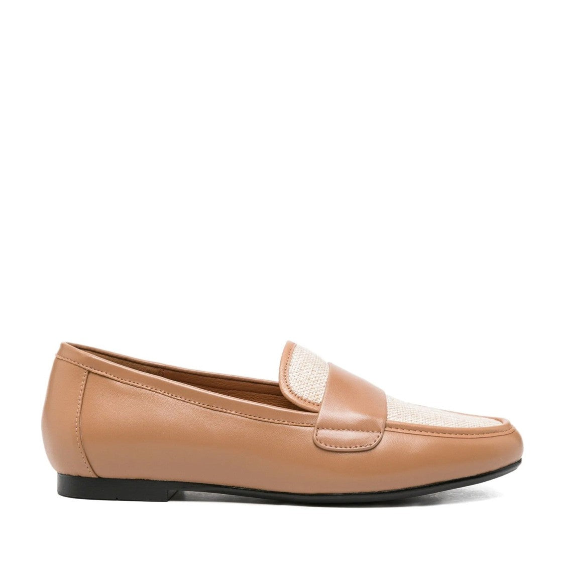 Adrianna Feretti Brown Textured Fabric Panel Leather Loafers