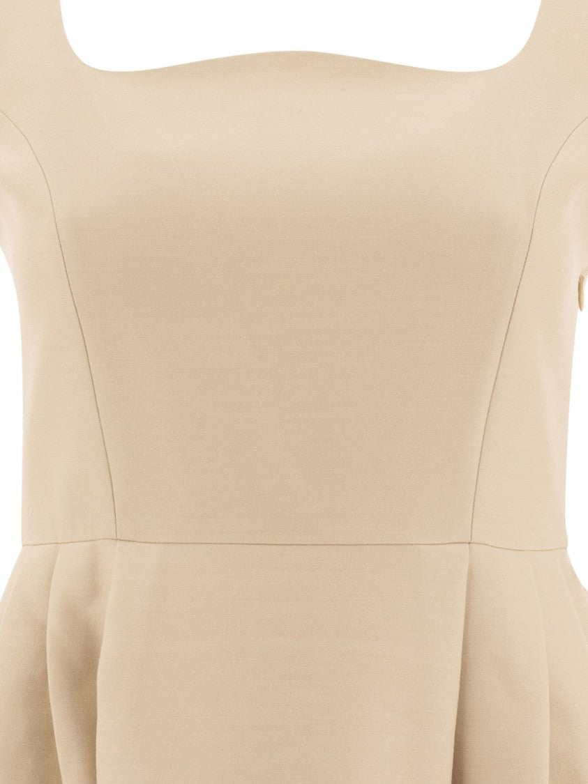Sandbeige Fitted Dress With Square Neckline