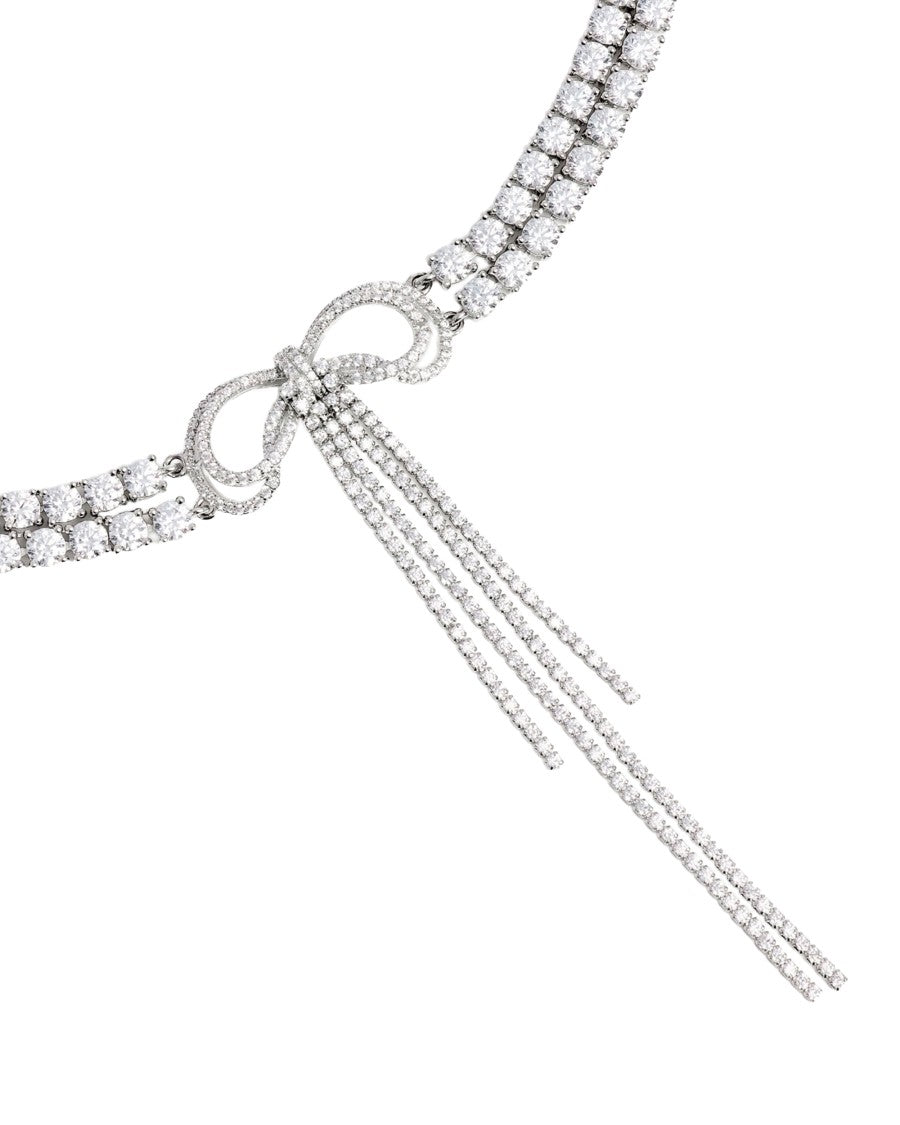 Self-Portrait Double Crystal Bow Choker With Oversized Bow And Shimmering Detail