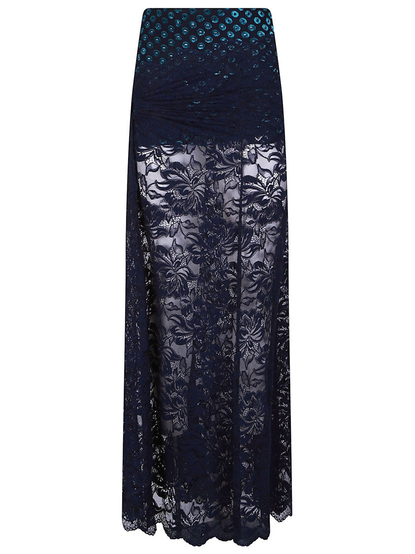 Rabanne Floor Length Sheer Lace Skirt