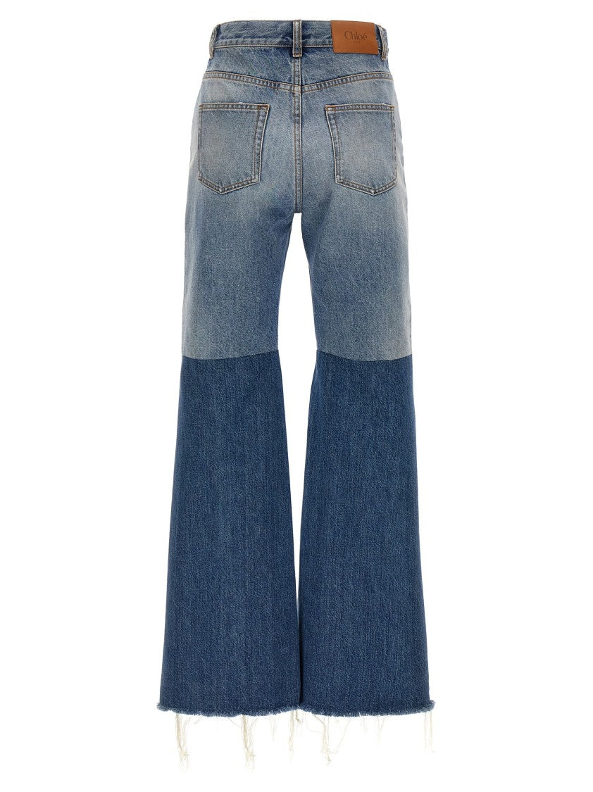 Chloé Patchwork Flared Jeans With Frayed Hem