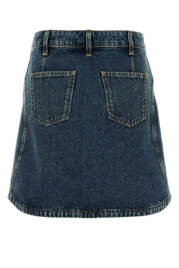 Givenchy A-Line Blue Denim Skirt With Button Closure
