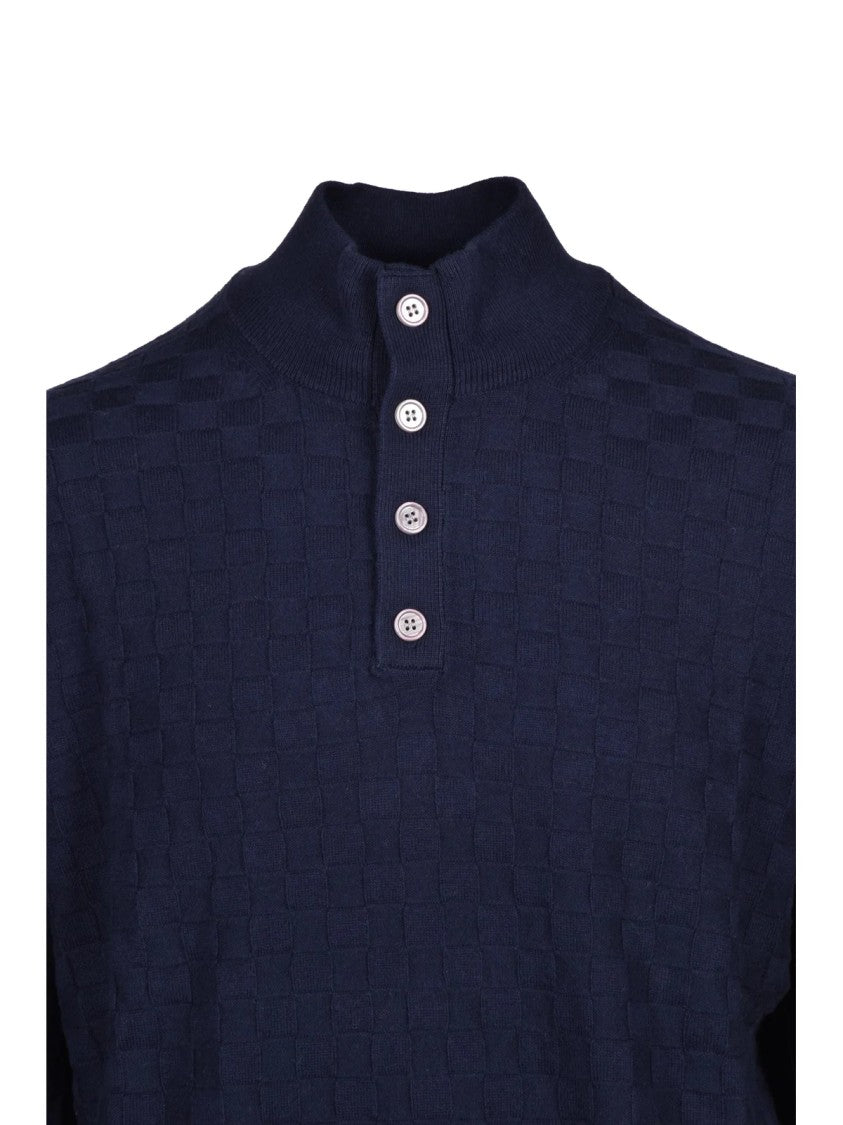 Cashmere Company P. Mock Neck Sweater With Textured Pattern And Button Placket