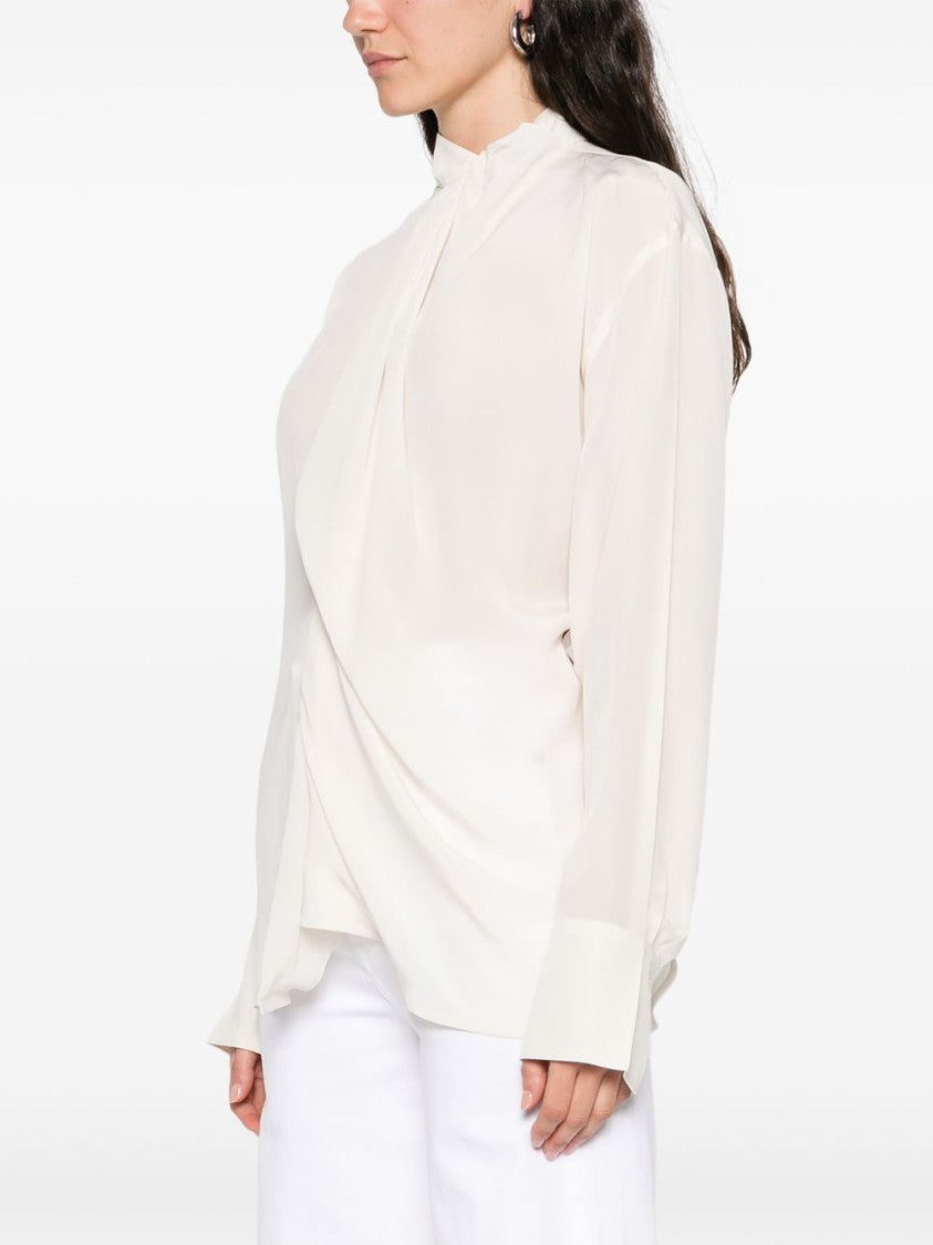 Victoria Beckham Ivory Silk Shirt With Draped Front