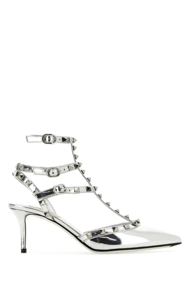 Valentino Garavani Silver Leather Rockstud Pumps