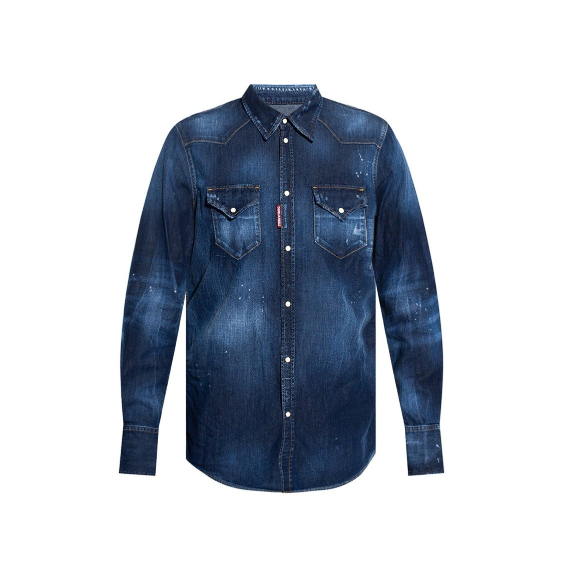 Dsquared2 Distressed Blue Denim Shirt With Classic Collar