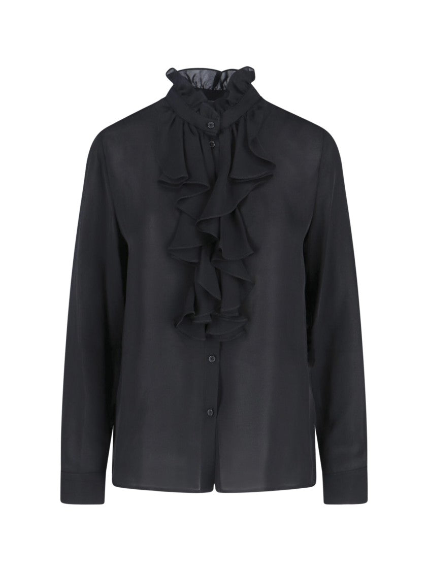 Nili Lotan "Lily" Shirt In Black Silk, High Neck