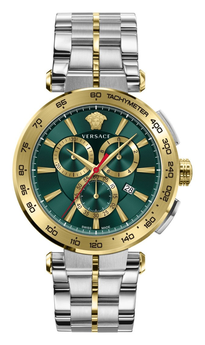 Versace Aion Chronograph Watch With Two-Tone Bracelet And Green Dial