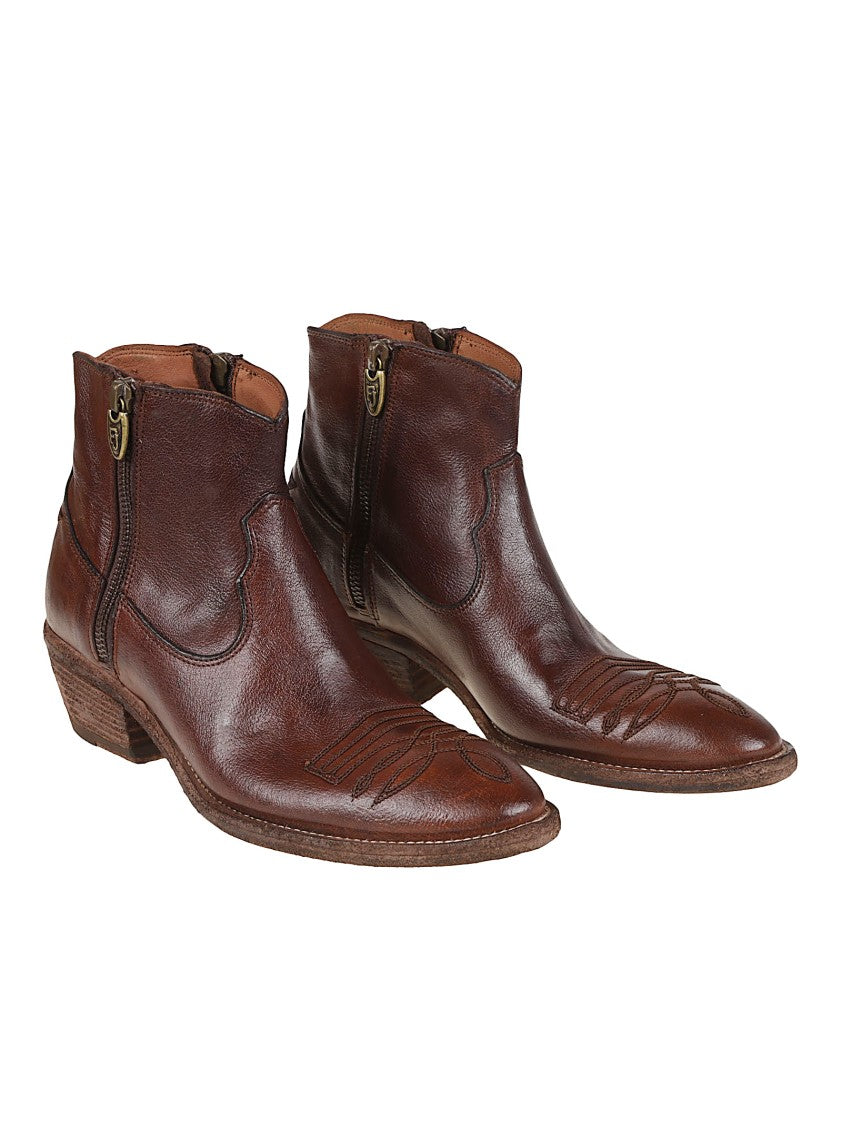 Fauzian Jeunesse Ignis Rich Brown Leather Star Pointed Toe Ankle Boots