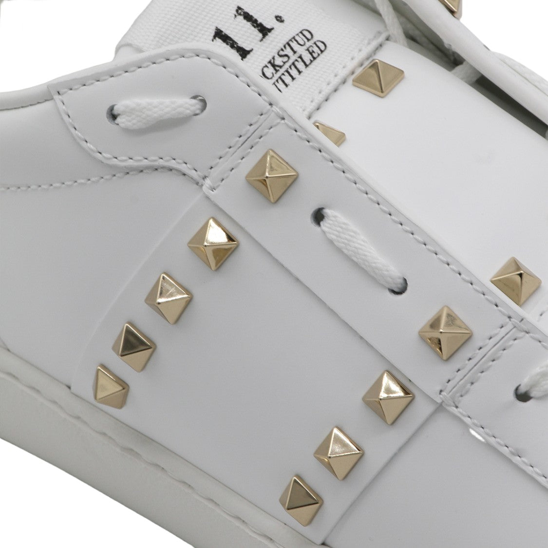 Valentino Garavani White Leather Sneakers With Gold-Tone Pyramid Studs