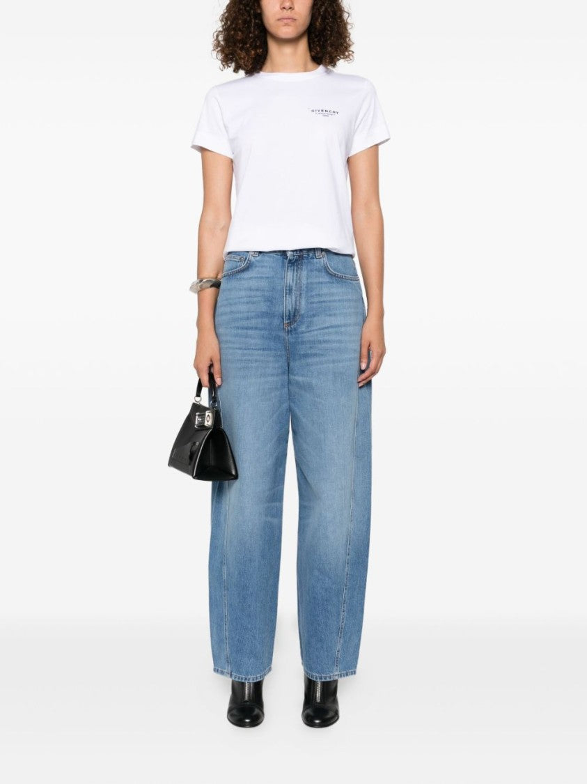 Givenchy White Cotton Logo Print Crew Neck Top