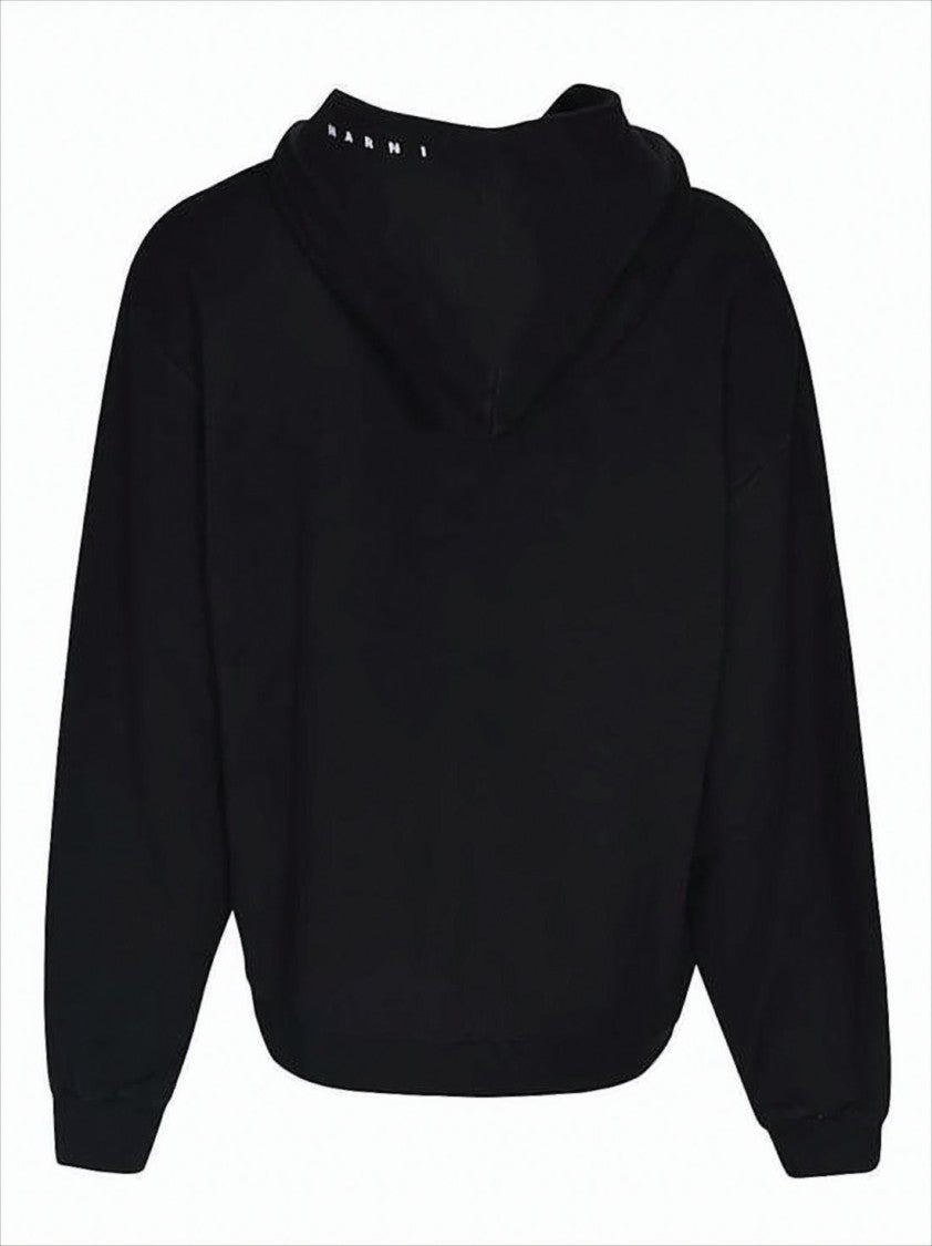 Marni Graphic Print Black Cotton Hoodie With Relaxed Fit