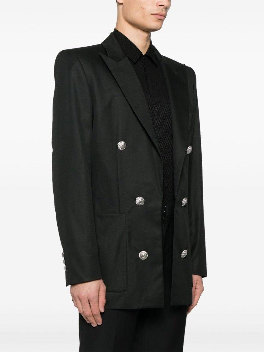 Balmain Structured Black Cotton Blazer With Shoulder Pads
