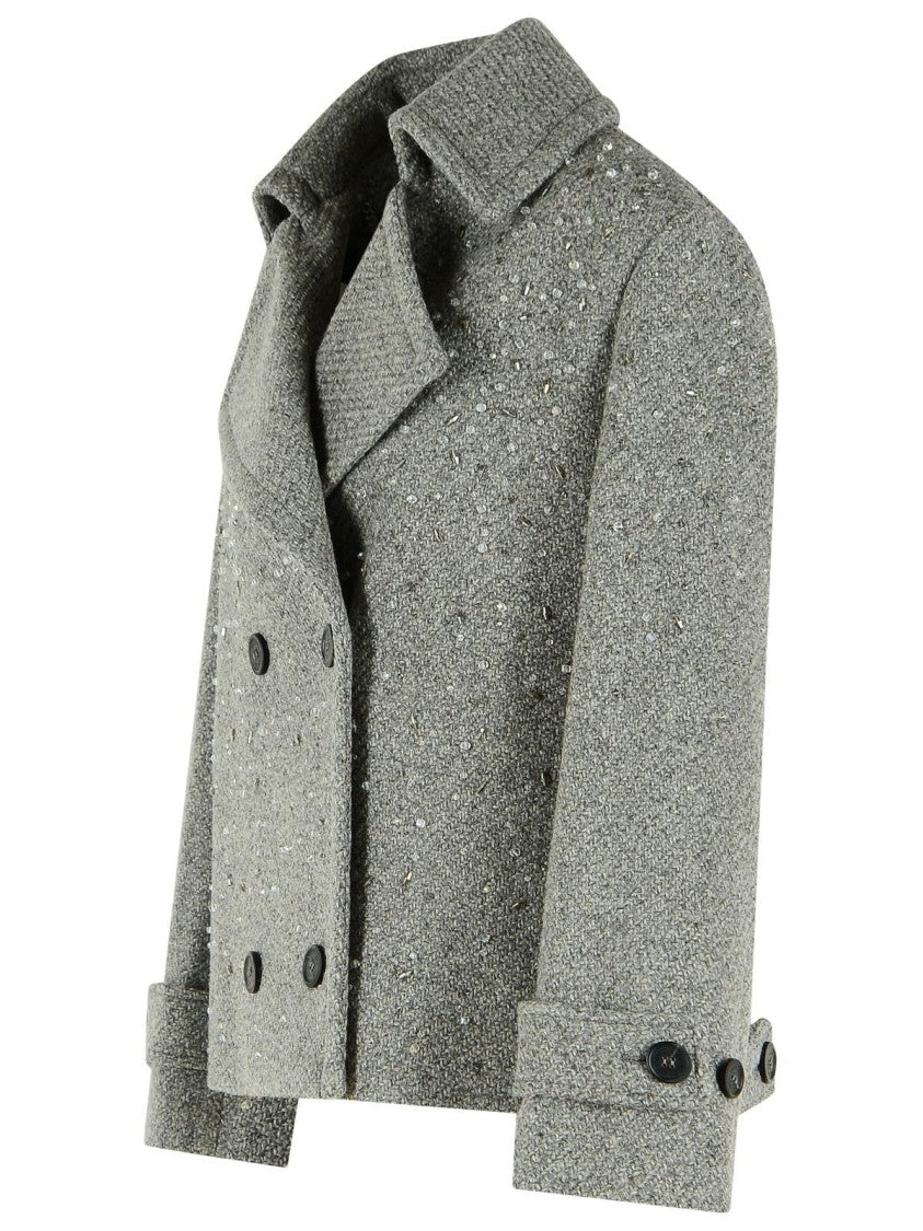 Golden Goose Grey Virgin Wool Short Trench Coat