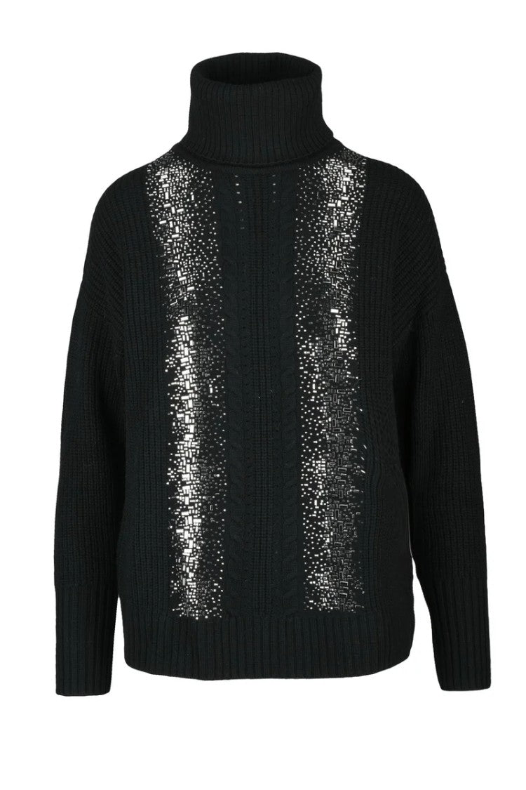 Max Mara Turtleneck Sweater With Rhinestones - Black