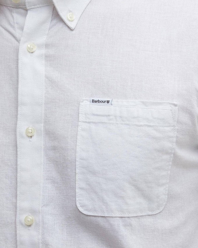 Barbour Tailored White Linen-Cotton Shirt With Button-Down Collar