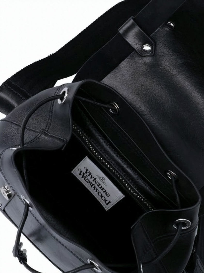 Vivienne Westwood Black Structured Leather Orb Emblem Backpack