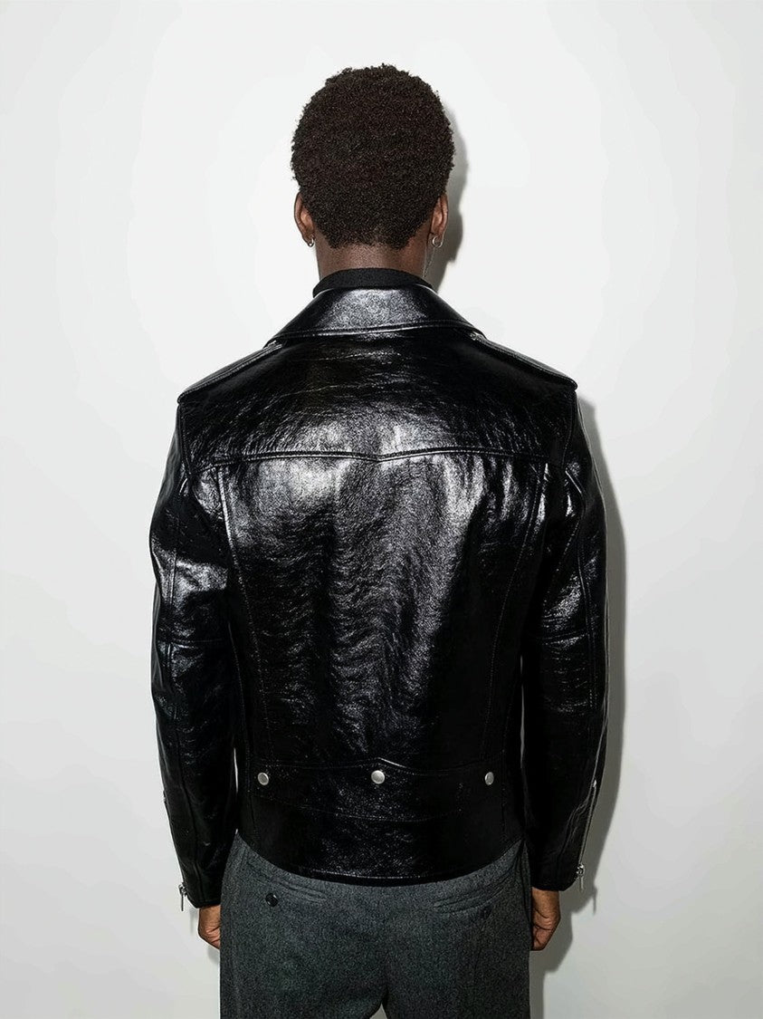 Saint Laurent Black Asymmetrical Zipper Leather Jacket