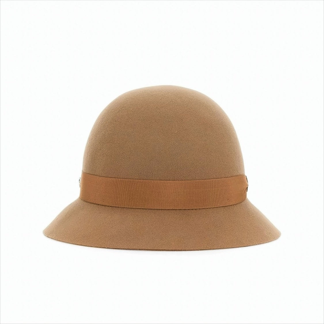 Helen Kaminski Camel Merino Wool Cloche Hat With Grosgrain Ribbon