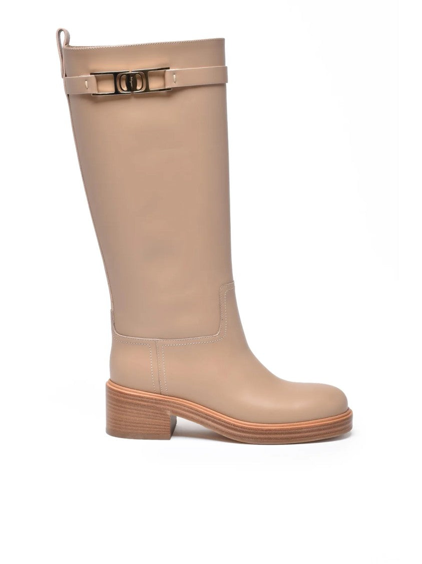 Salvatore Ferragamo Beige Leather Rosalie Boots