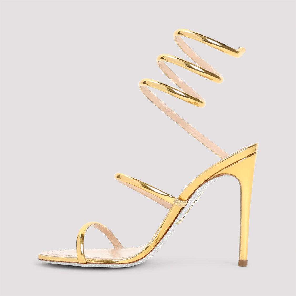 René Caovilla Metallic Calf Leather Spiral Design Sandals