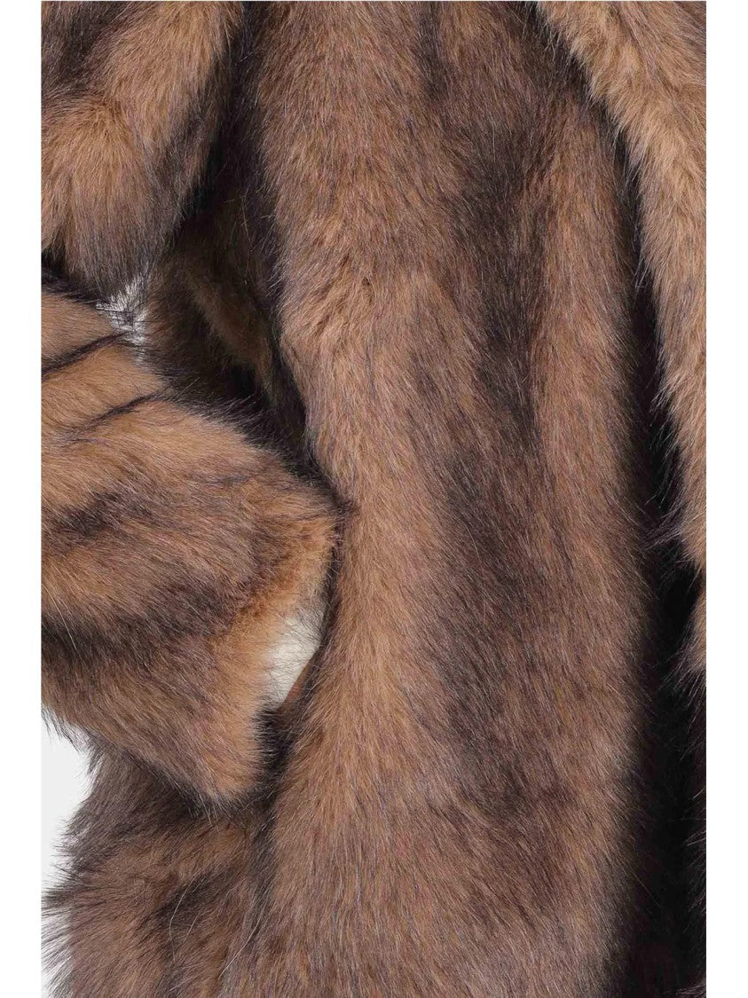 Only Brown Faux Fur Coat With Plush Texture And Practical Pockets