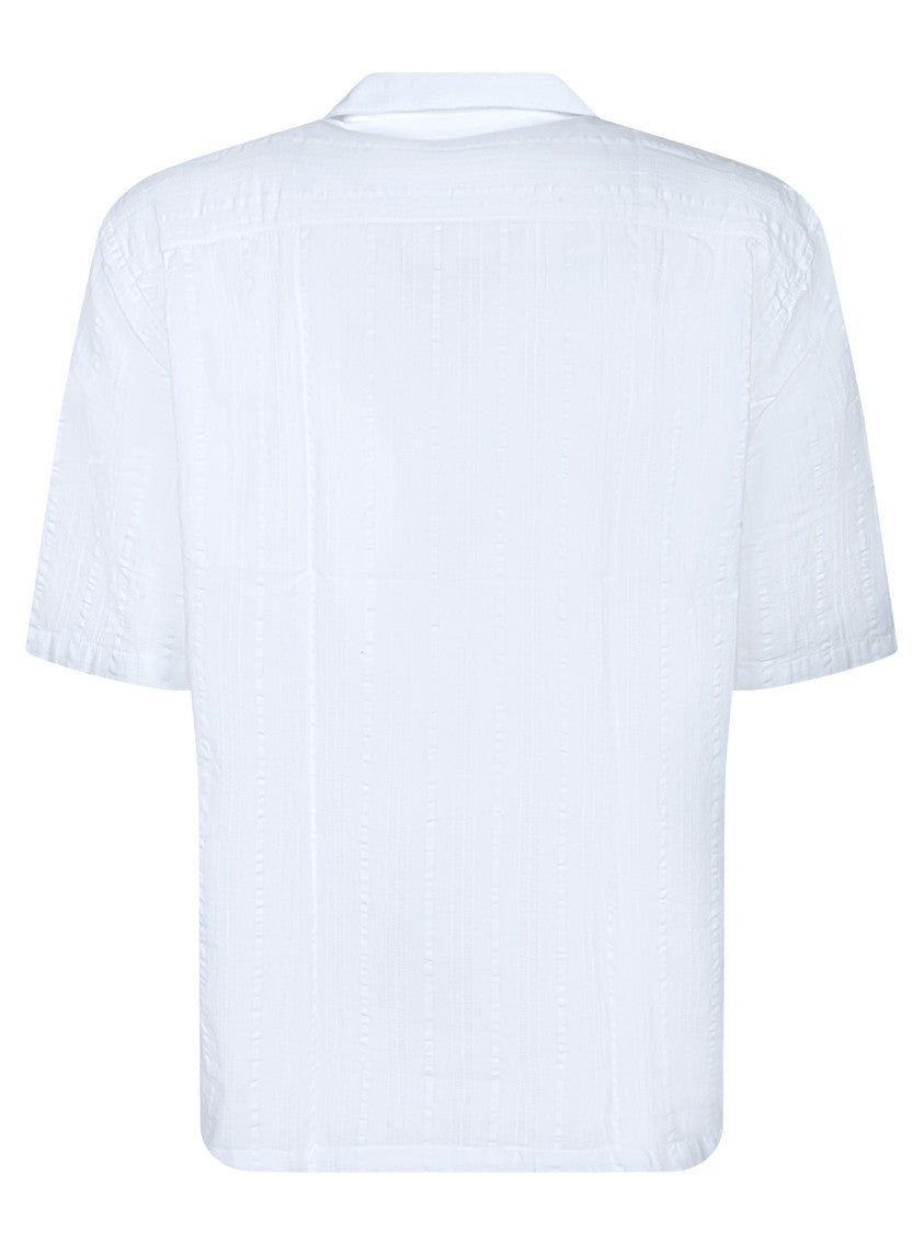 Officine Generale Textured Stripe V-Neck Polo Shirt