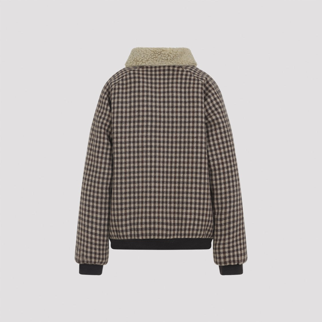 Miu Miu Camel Virgin Wool Jacket With Checked Pattern