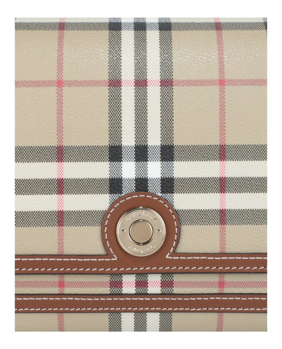 Burberry Plaid Medium Note Bag With Calfskin Leather Trim